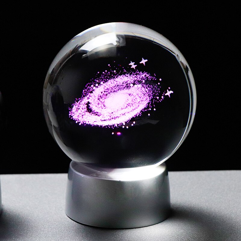 Modèle Miniature de boule de galaxie en cristal de Globe en verre de l'univers 3D avec le LED rechargeable accessoires de sphère de décoration à la maison astronomie: 6 cm ball