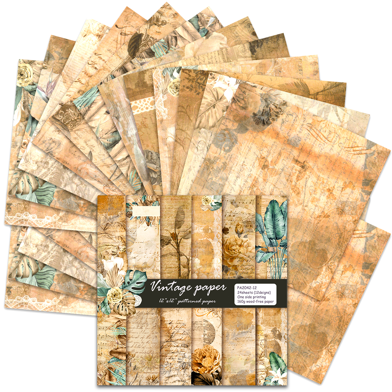 24 ark 30 x 30 cm hobbypapir til scrapbooking i blokk, akvarellfarget, enkeltsidig trykk, junk journal-kartong, rekvisita for kort: Default Title