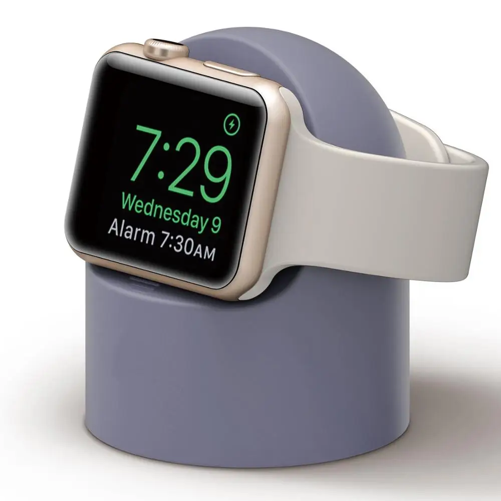 Soporte de cargador para Apple Watch Series 10, 9, 8, Ultra 7, 6, 5 SE 4, estación de carga, soporte de silicona, soporte de Cable de carga Iwatch: Lila