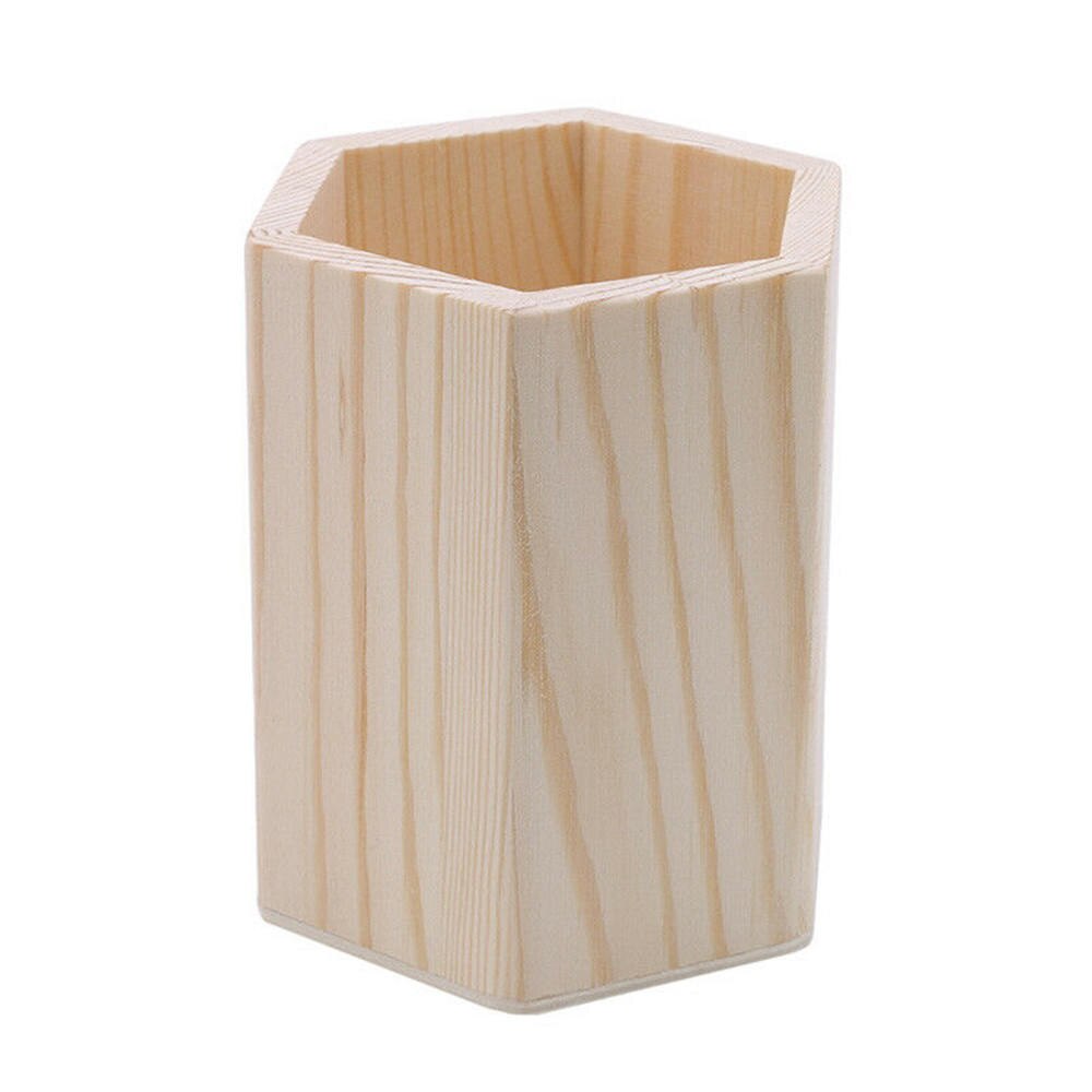 1PC Office Organizer Desktop Wooden Pen Storage Box Pencil Pot Pen Holder Makeup Brush Container Home Office Stationery Supplies: Hexagon