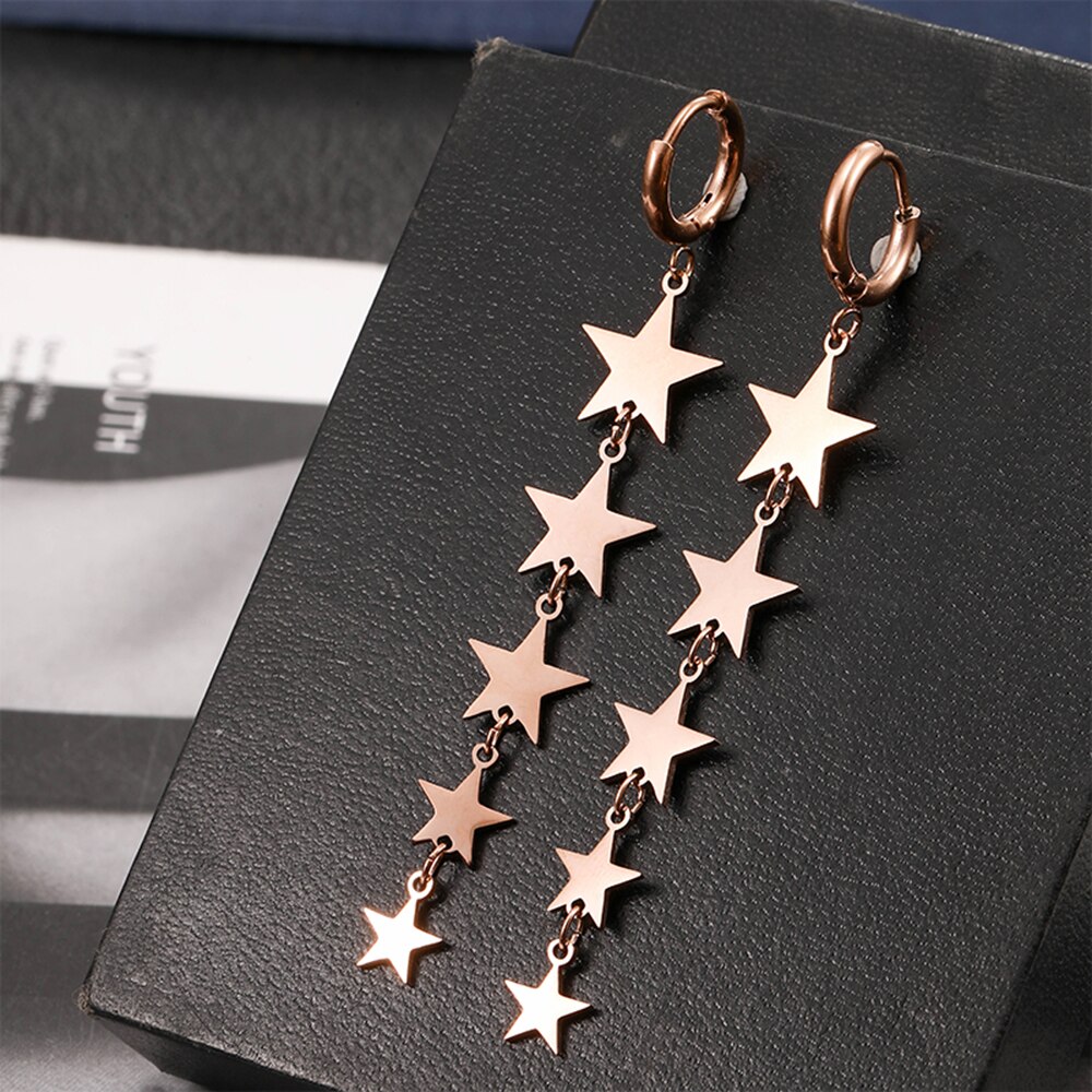 Stainless Steel Hoop Earrings For Women Accessories Jewelry Rose Gold Color Long Multi Star Thick Small Hoops Earring