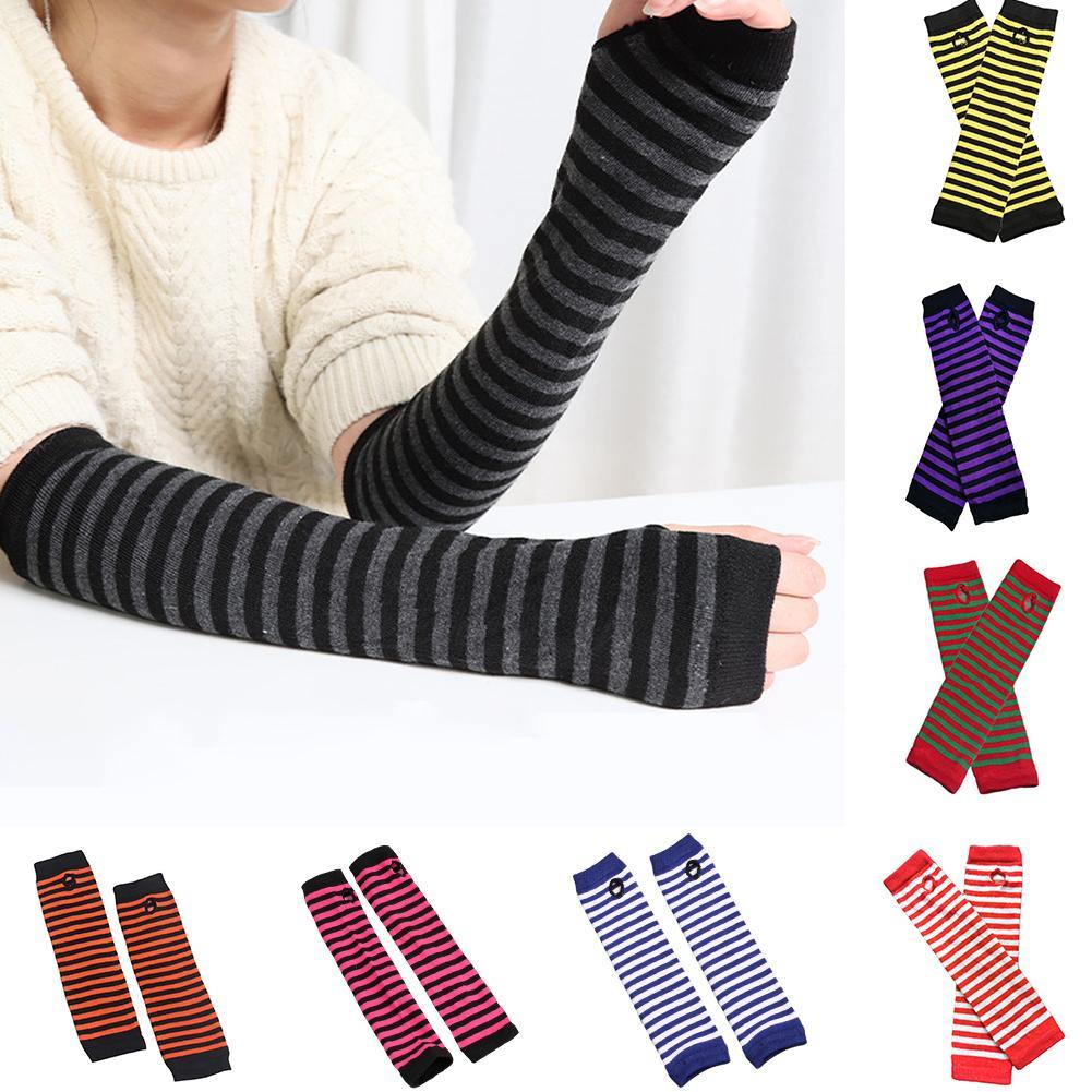 Mannen Lange Winter Handschoenen Arm Cover Classic Zwart Wit Gestreepte Katoen Pols Cover Arm Dames Handschoenen Mouw Gebreide Handschoenen vrouwen