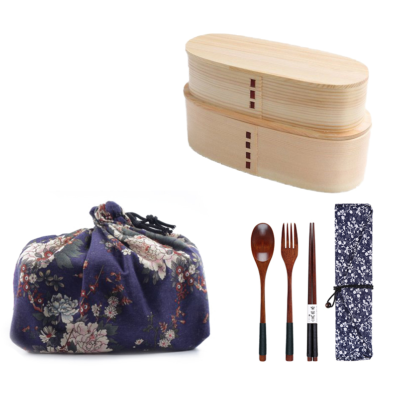 Unibird houten lunchbox, draagbare japanse stijl bentobox, studentencompartiment, voedselcontainer voor cmaping, picknickserviesset: D3
