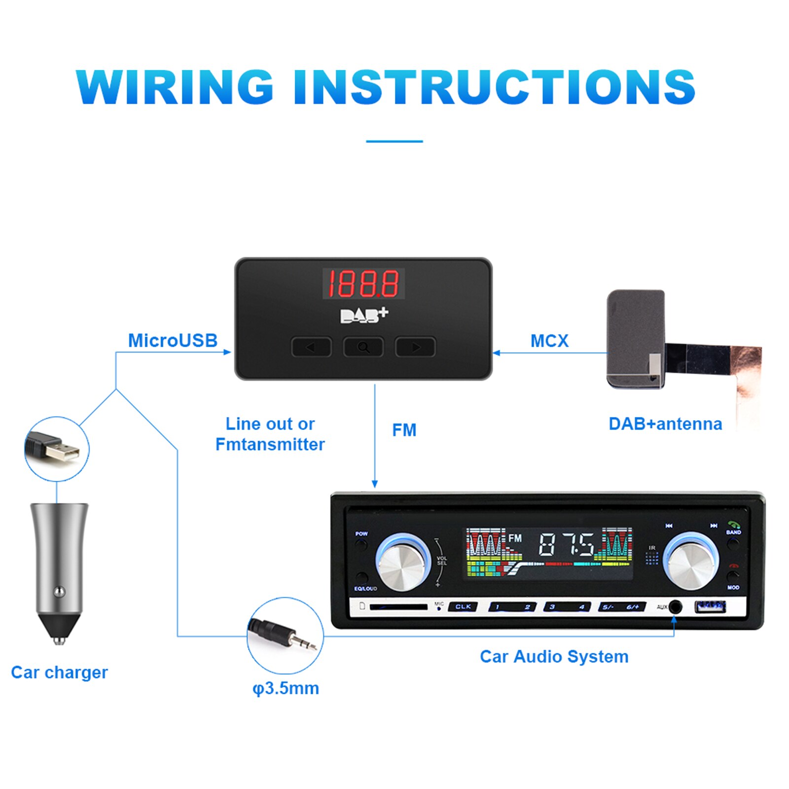 Portable Audio Broadcast Receiver Car Digital Audio Broadcast DAB Signal Adapter for Europe DAB+ Box Radio Receiver Adapter