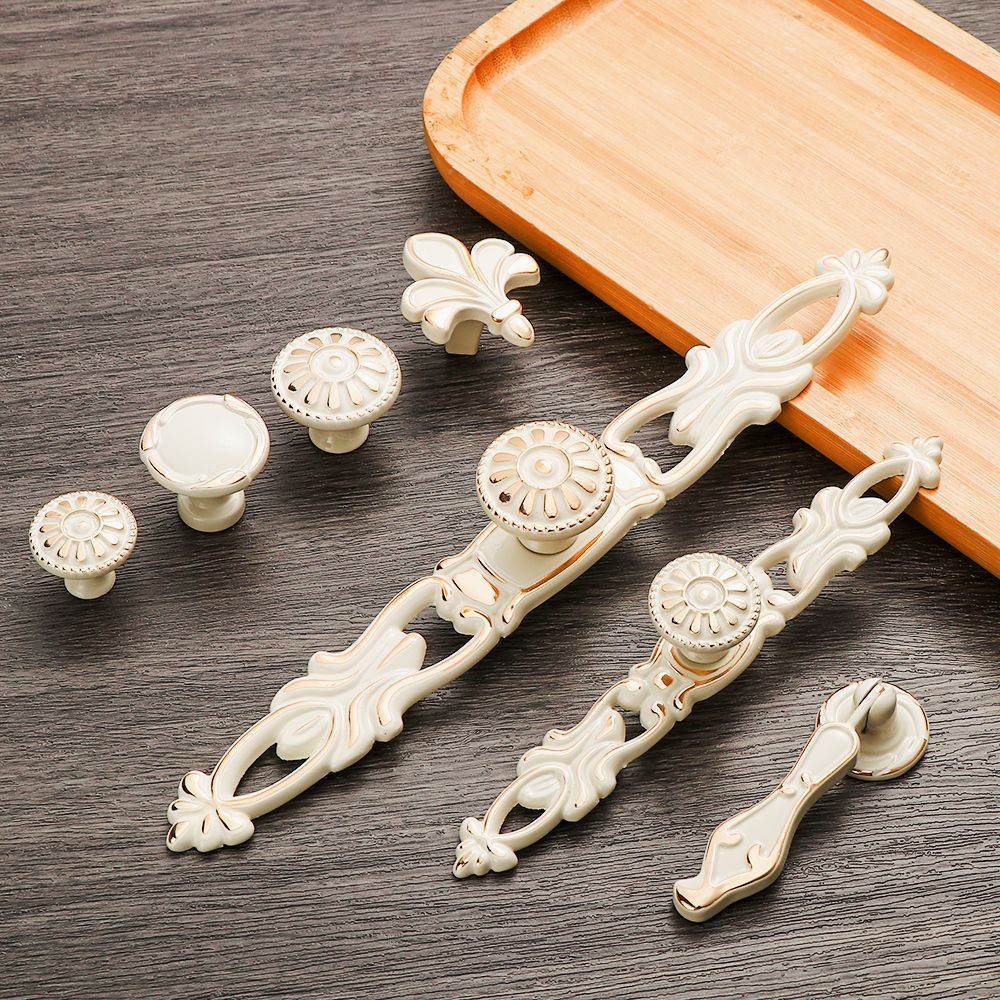 Zinc Alloy Ivory White Cabinet Handles Kitchen Cupboard Door Pulls Drawer Knobs European Furniture Handle Hardware