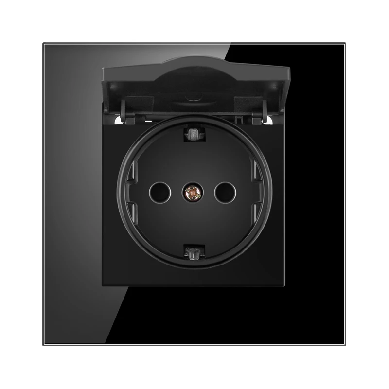 NYWP Russie Espagne prise d'alimentation, prise de courant mise à la terre 16a, avec sortie USB, panneau en verre 86mm * 86mm: Black