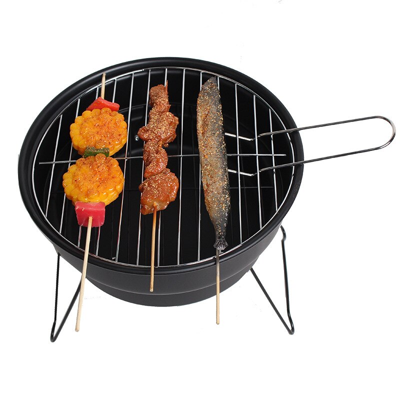 Draagbare Bbq Grill Mini Ronde Camping Picknick Barbecue Accessoires Bbq Grills Non-stick Oppervlak Vouwen Barbecue Houtskool Grill