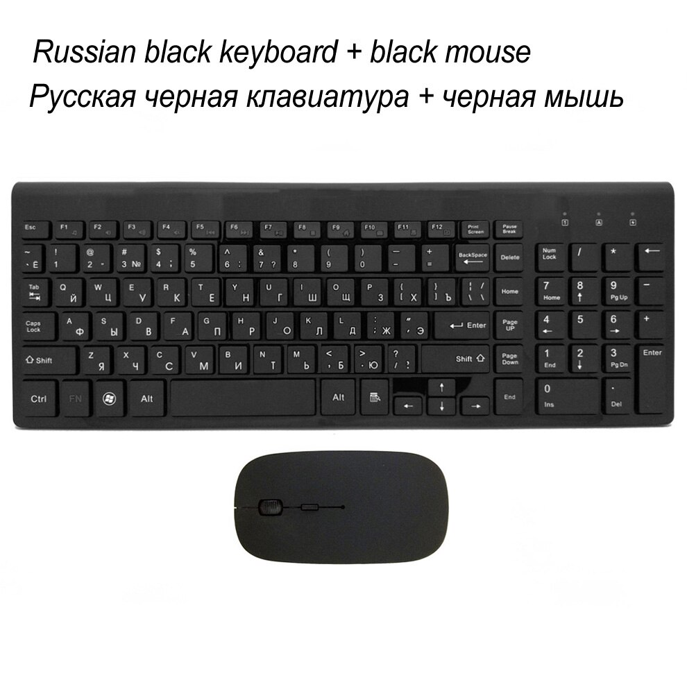 Ergonomiczny Ultra cienki niski poziom hałasu 2.4G bezprzewodowa klawiatura i mysz Combo bezprzewodowa mysz do komputera Mac Pc Windows XP/7/10 tv box z androidem: BLACK KM-Russian