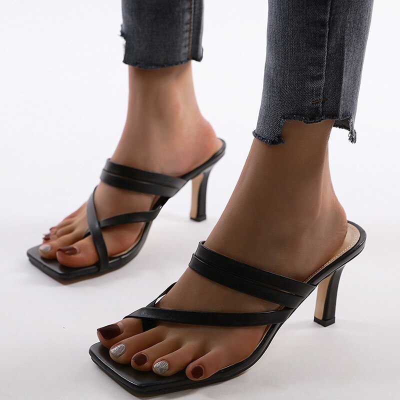 Dames sandalen met bandjes muiltjes hakken sandalen slippers dames hoge hakken slippers vierkante neus slippers dames schoenen dames maat 35-41: 35