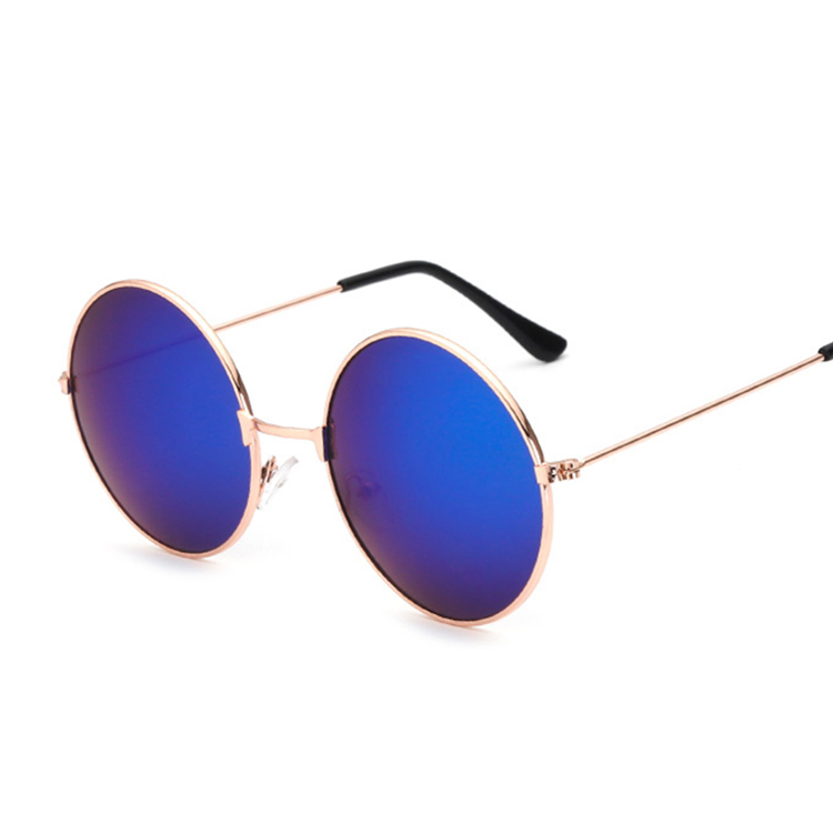 Retro Round Pink Sunglasses Women Brand Sun Glasses For Male Alloy Mirror Female Oculos De Sol Black: GoldBlue