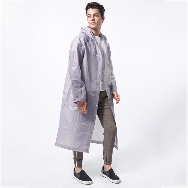 Women Transparent Raincoat Men Black Rain Clothes covers Impermeable Rainwear Poncho Waterproof Hooded Rain Cover: Light Grey