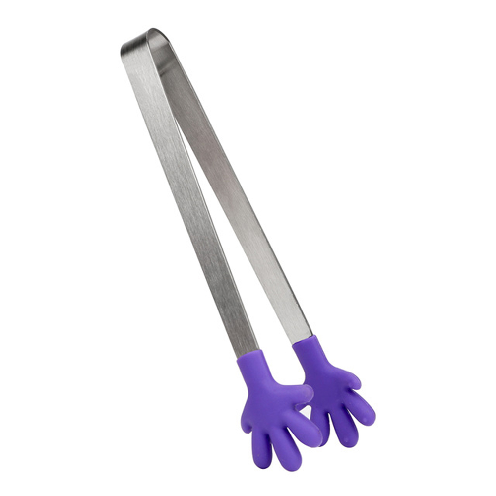 Creatieve Hand Vorm Mini Siliconen Voedsel Clip Salade Serveren Bbq Tang Keuken Rvs Handvat Keukengerei Koken Gereedschap: Purple