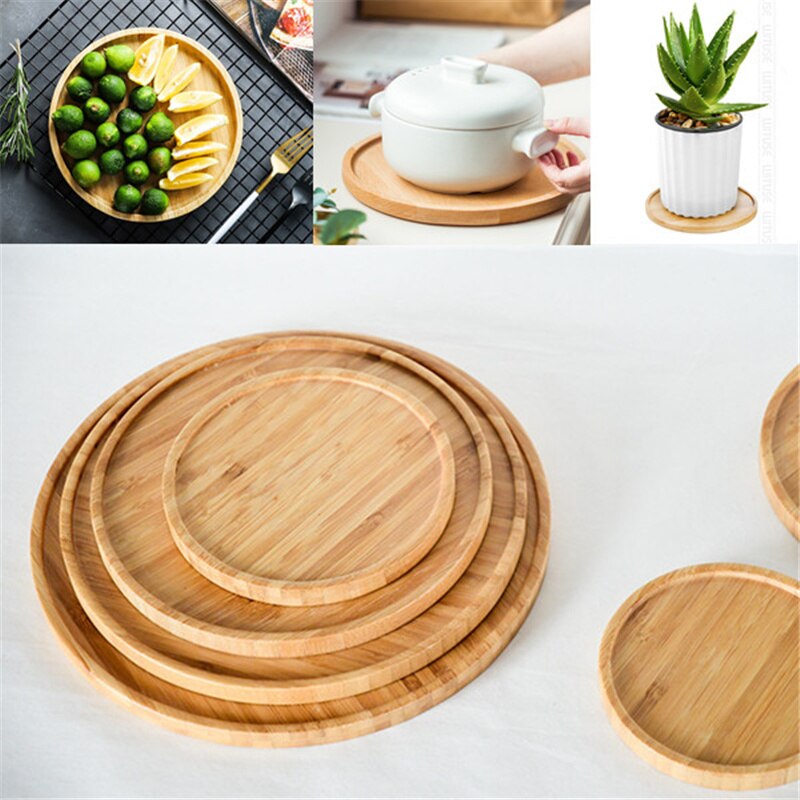 Bamboo Wooden Round Wooden Pallet Solid Wood Tea Tray Casserole Mat Bread Tray Nut Snack Storage Round 15/20/25/30Cm Kitchen