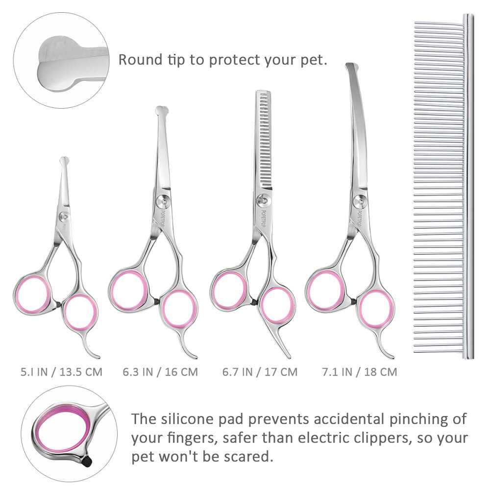 POPETPOP tijeras de peluquería canina Kit de servicio pesado de acero inoxidable tijeras de peluquería canina con seguridad punta redonda para Gato perro