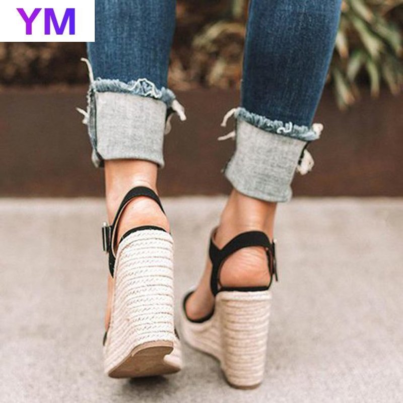 Sandalias romanas con plataforma y hebilla para mujer, cuñas, zapatos de verano,