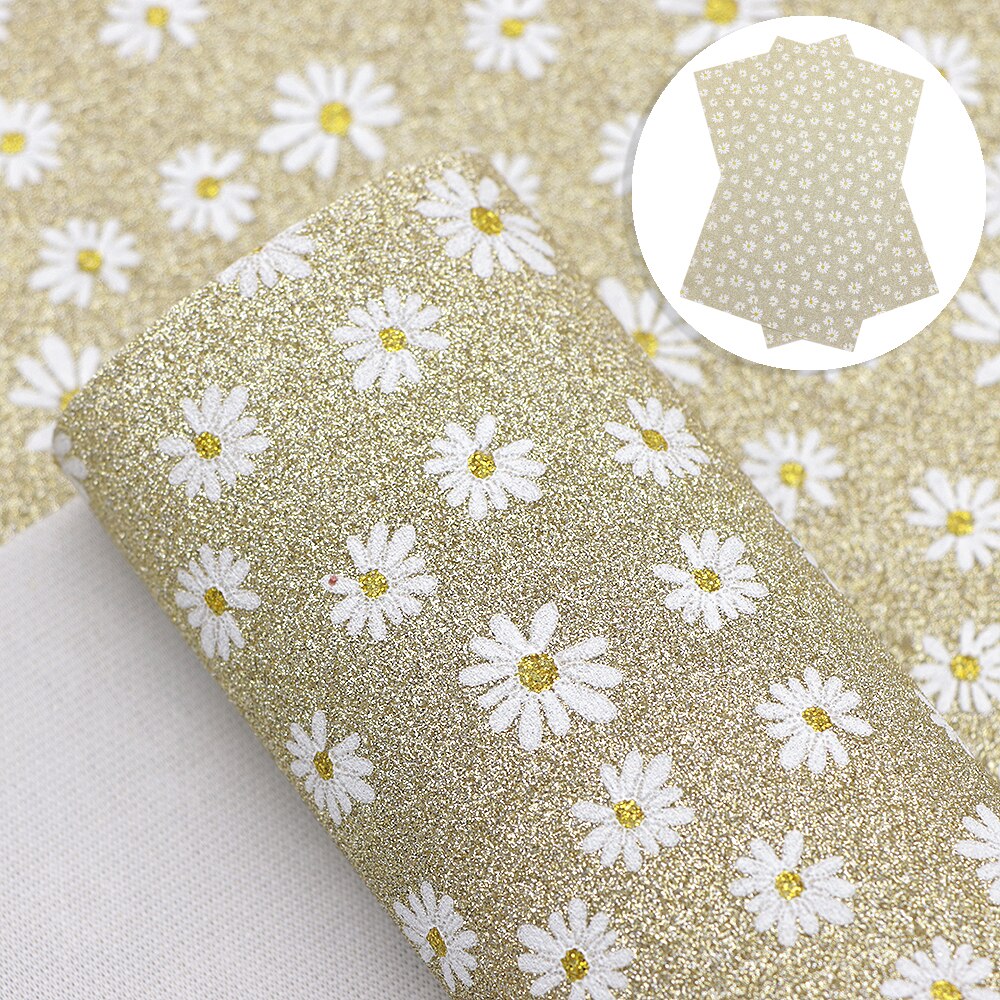 20*33cm Flower Printed Fine Glitter Faux Leather Fabric Sheet Leatherette Clothing Upholstery DIY Earrings Hair Bows,1Yc11696: 1107178010