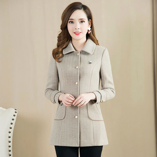 Woolen Coat Women Mid-length Autumn And Winter Thick Women Woolen Jacket Casual Wild Female Jacket: Beige / XXXL