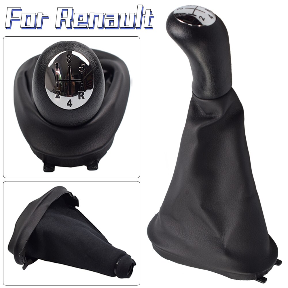 Perilla de palanca de cambios manual de 5 velocidades con cubierta de cuero para Renault Clio 2 Clio 3 Megane 2 Scenic 2 Kangoo