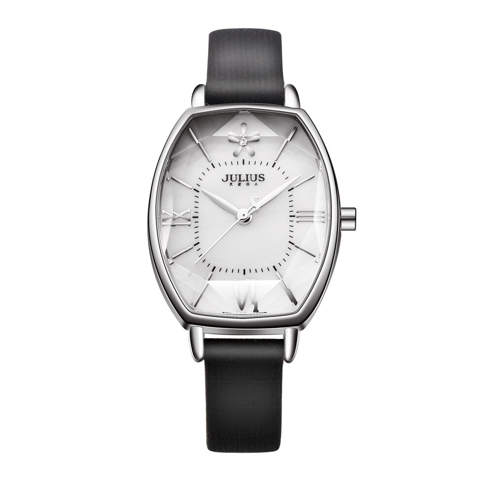 Julius-Reloj de mujer japonés Mov't Hours nácar, pulsera fina de , vestido de cuero con corte de estrella, de cumpleaños para niña: Negro
