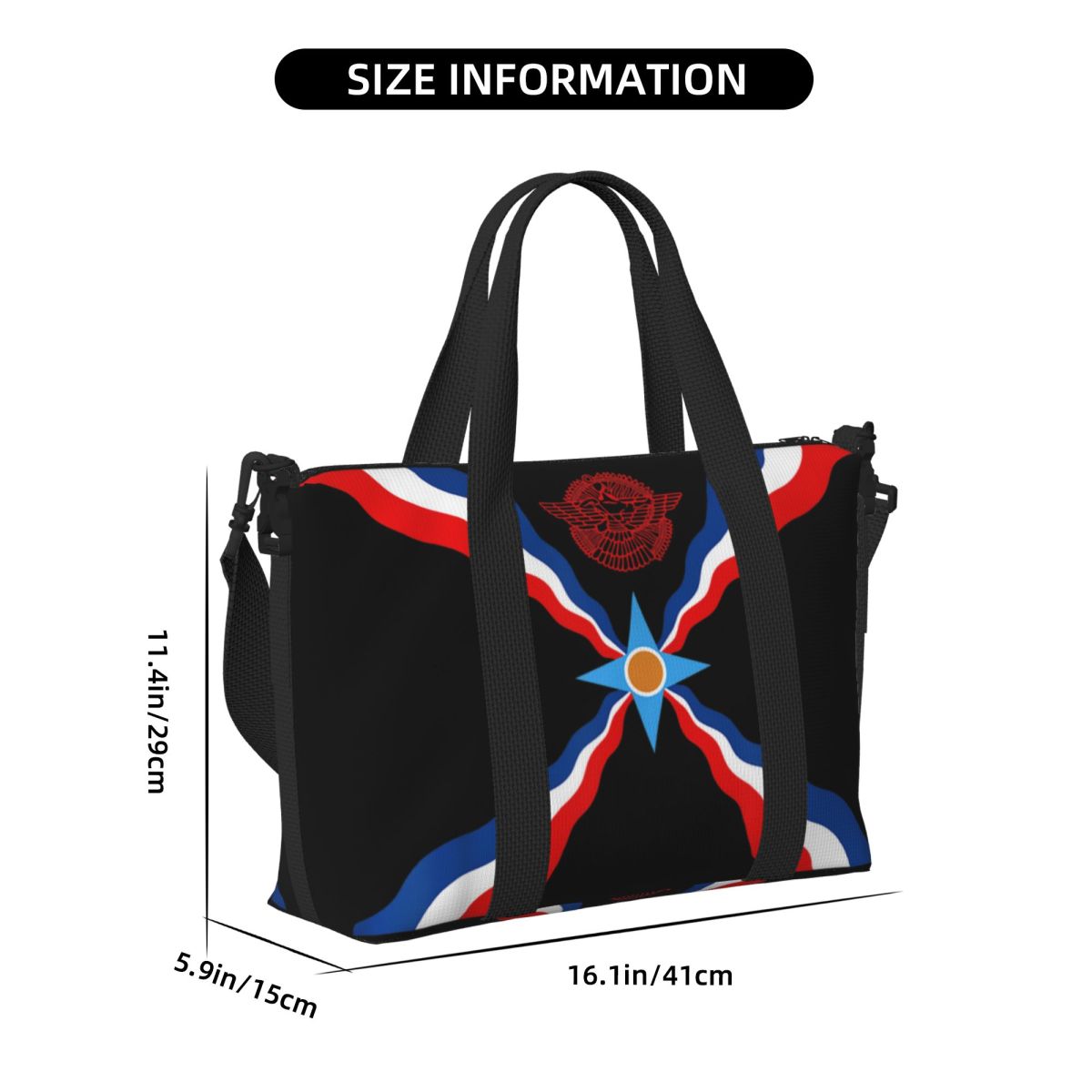 Custom Large Syriac Suryoyo Flag Logo Tote Bag for Women Aramean Assyria Shoulder Shopping Gym Beach Travel Bag