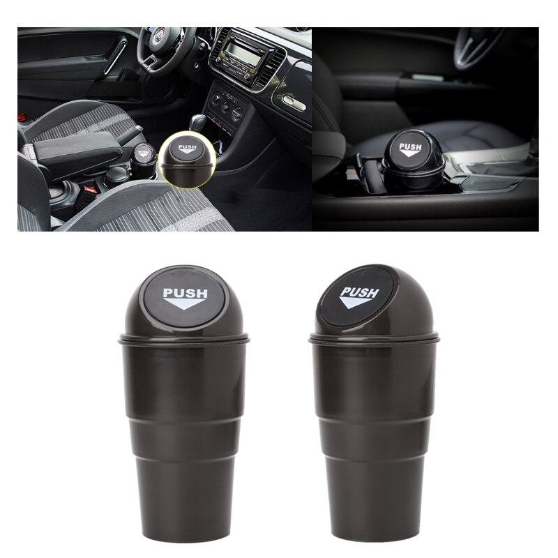 Svart plastlock bil askfat soptunna sopbehållare i bilen hemmakontor för att ordna i en fordons mugghållare eller dörr