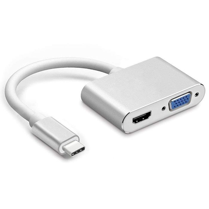 Usb c til hdmi + vga, usb type c (thunderbolt 3- kompatibel) til hdmi 4k+ vga-adapter, kompatibel macbook pro/chromebook pixel/dell x: Default Title