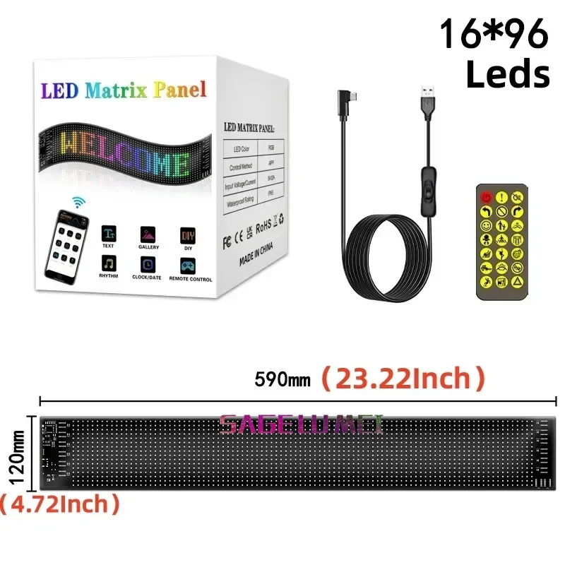 Señal LED multilingüe, ojo de camión, Panel de píxeles de matriz LED para coche, aplicación remota, desplazamiento programable, pantalla de publicidad, 5V: RGB