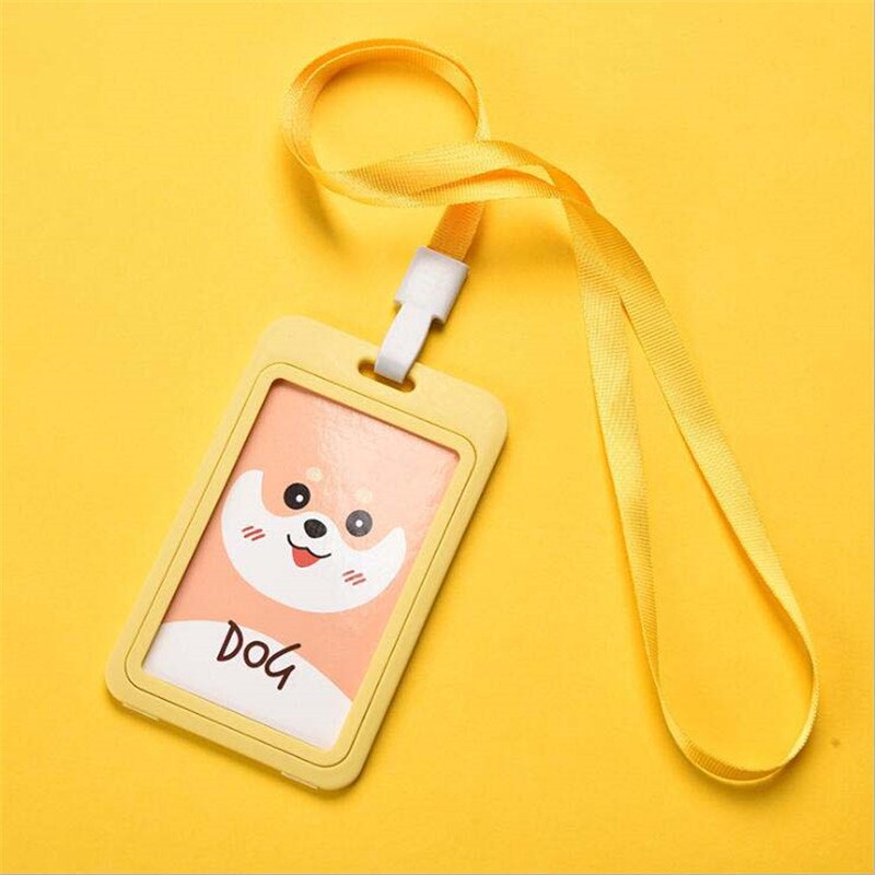 Kawaii Carino Cassa del Supporto di Carta di IDENTIFICAZIONE di Affari Del Fumetto autobus Della Copertura Della Carta di Credito Bancario in PVC Trasparente per il Capretto Studente Delle Donne Distintivo sacchetto del Regalo del sacchetto: giallo