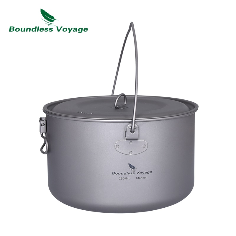 Grenzeloze Voyage 2900Ml 1950Ml 1300Ml Grote Capaciteit Titanium Camping Pot Outdoor Opknoping Pot Draagbare Camping Picknick Water cup