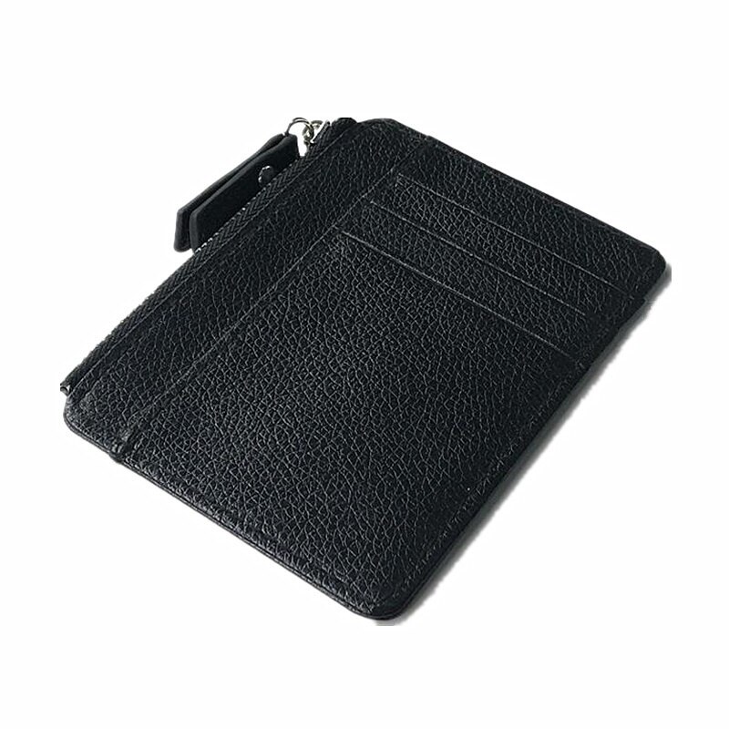 Purdored 1 pc zwarte herenkaarthouder pu leren rits slanke portemonnee portemonnee creditcardhouder bank creditcard portemonnee