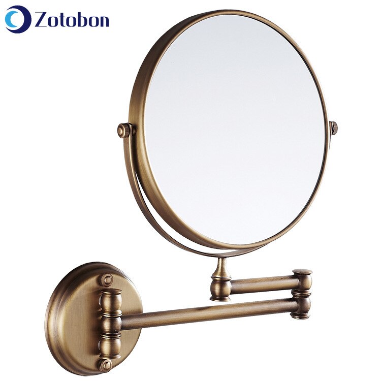 ZOTOBON Bath Mirrors Rotating Antique Copper Retractable 2 Face Bathroom Wall Mirror 3X Magnifying Bath Makeup Round Mirror M191