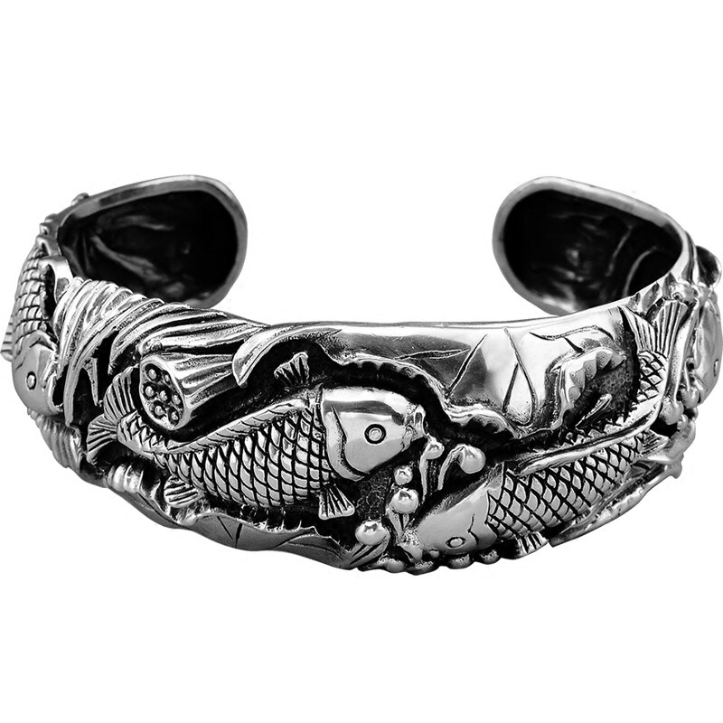 Retrosen Originele Armbanden Vrouwelijke Chinese Stijl Retro Creatieve Opening Luxe Charm Fish Vrouwen Zilveren Sieraden: Default Title