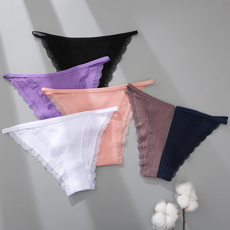 Finetoo 3 stks/set Sexy Kant Katoenen Slips Vrouwen Solid Comfortabele Slipje Vrouwelijke Zacht Ondergoed Ademend Intimates Lingerie
