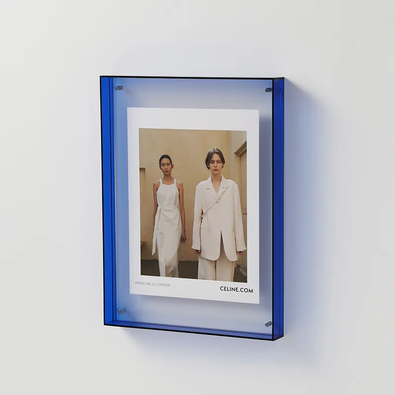 Multi-størrelse transparent akryl fotoramme æske fotokortholder indvendig ramme billeddisplay stativ kontor hjem skrivebord dekoration: L / Burgunder
