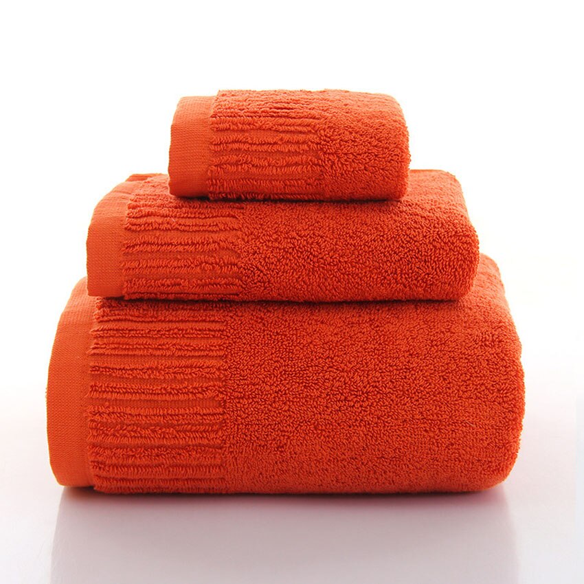3 Stukken Van Pure Kleur Dikke Handdoek Set, Puur Katoen Zacht Gezicht Handdoek, volwassen Kinderen Baden Spa Handdoek, Huishoudelijke Badkamer: Oranje