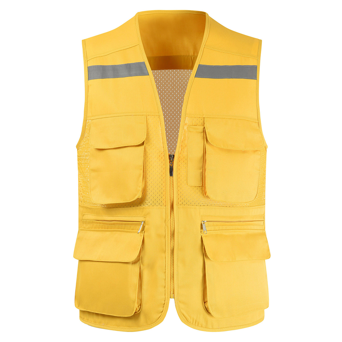 Men's Summer Mesh Fishing Vest Photography Work Multi-Pockets Outdoors Journalist's Vest Sleeveless Jackets: XXL / Navy Blue