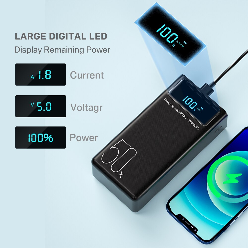 Power Bank 50000 Mah Draagbare Oplader Met Led Licht Grote Capaciteit Powerbank 50000 Mah Externe Batterij Voor Iphone 13 X xiaomi