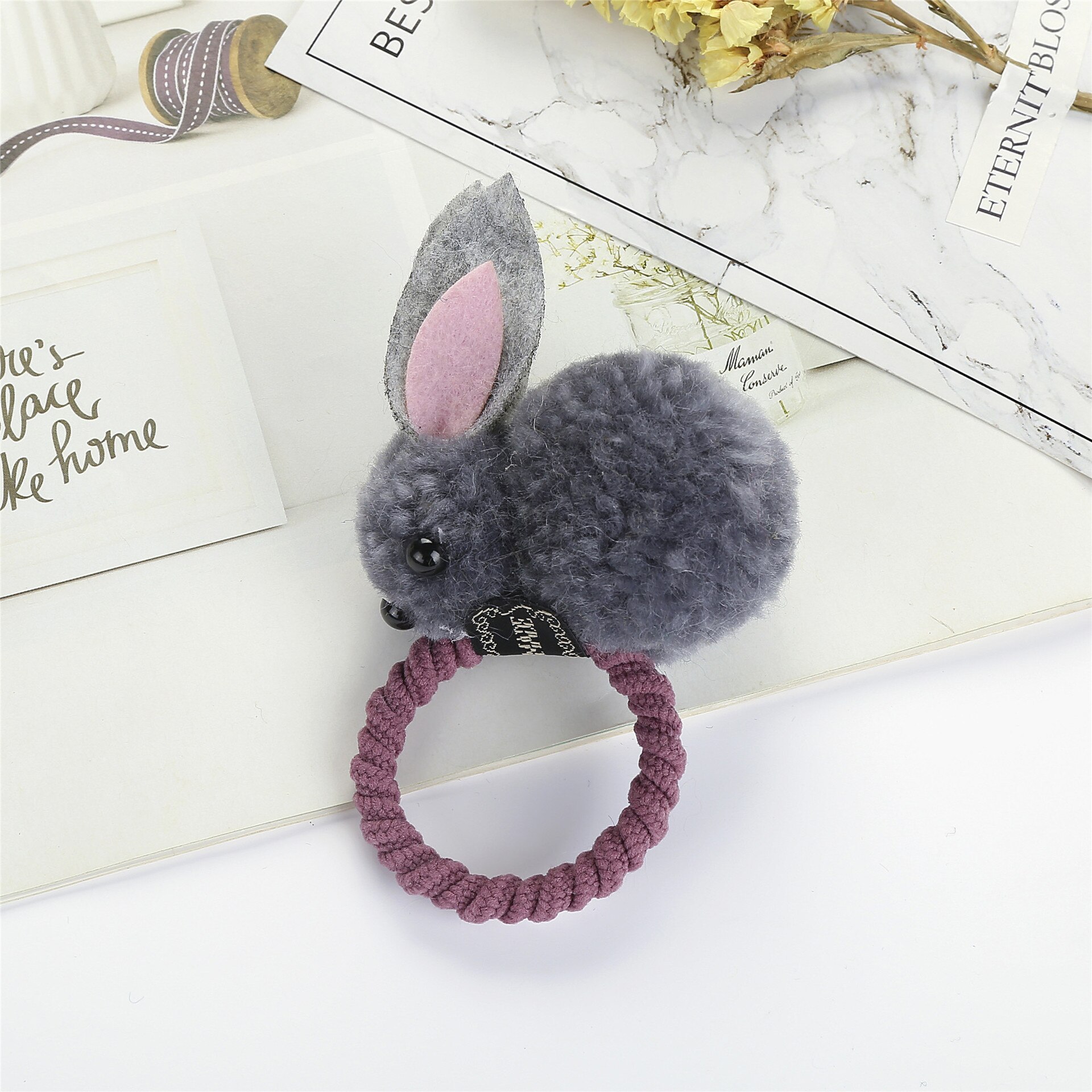 Bracelet caoutchouc lapin pour enfants 5 couleurs | Joli bracelet caoutchouc pour filles, corde pour tête, accessoires pour cheveux, anneau à cheveux, épingle à cheveux, bijoux de coiffure: gray A
