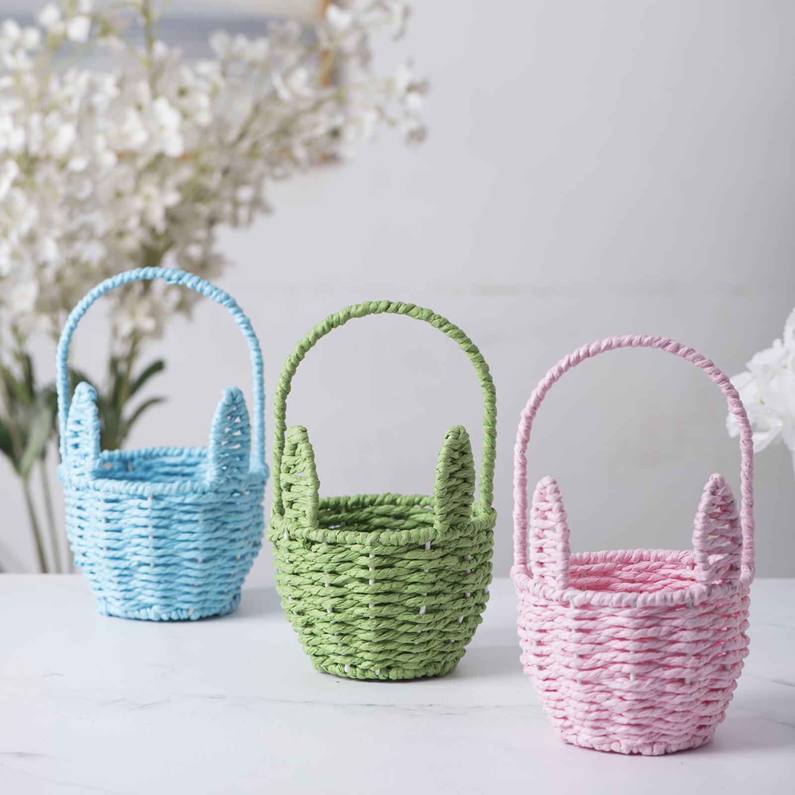 Panier de lapin de pâques mignon tissé, panier de fleurs en corde de papier Portable, décoration de pâques, maison jardin cuisine pique-nique articles divers organisateur