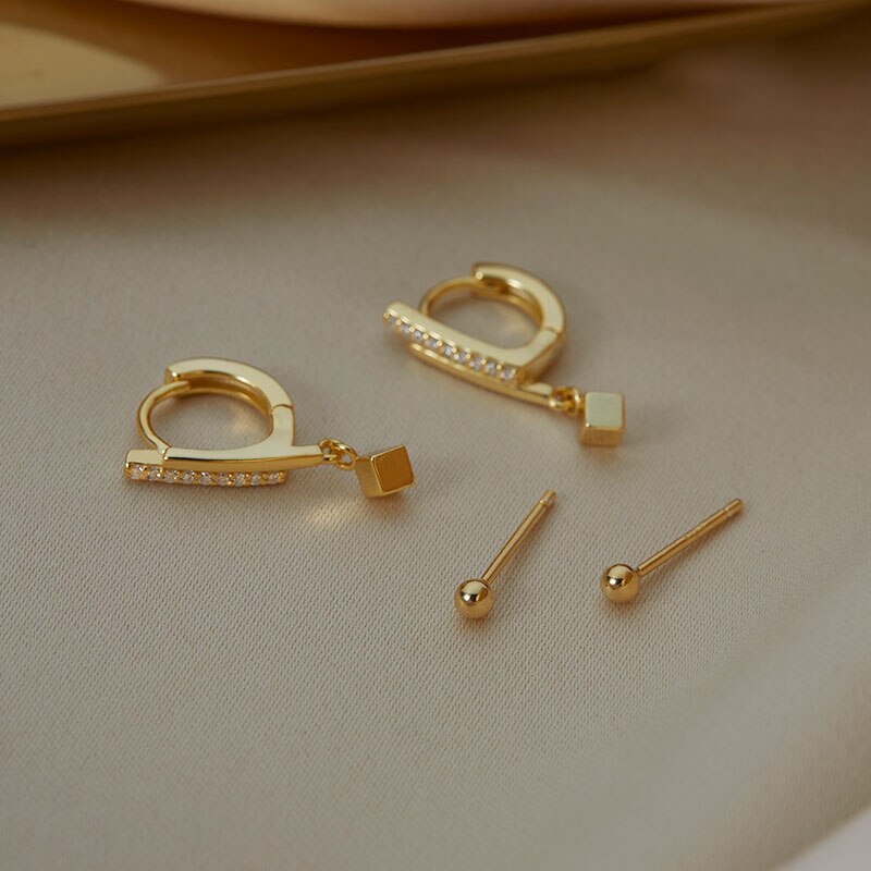 ANENJERY Luxury Shiny Zircon Small Square Hoop Earring For Women Party Daily Geometric Jewelry Accessories S-E1298