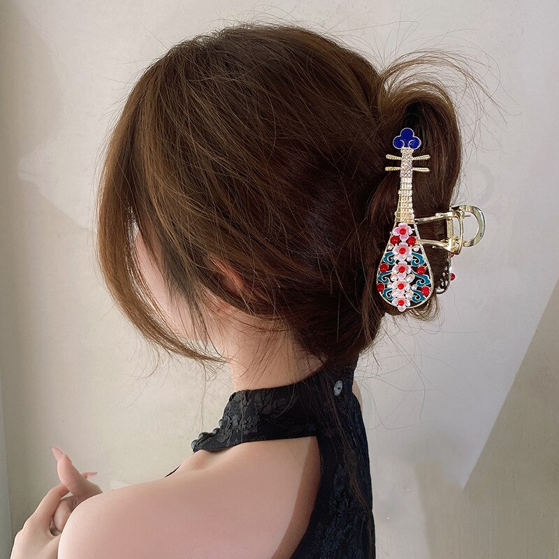 Pinzas para el pelo de estilo chino, horquillas de aleación de Palacio, horquillas de Camelia, pinzas de cangrejo con borla verde, accesorios para el cabello con personalidad