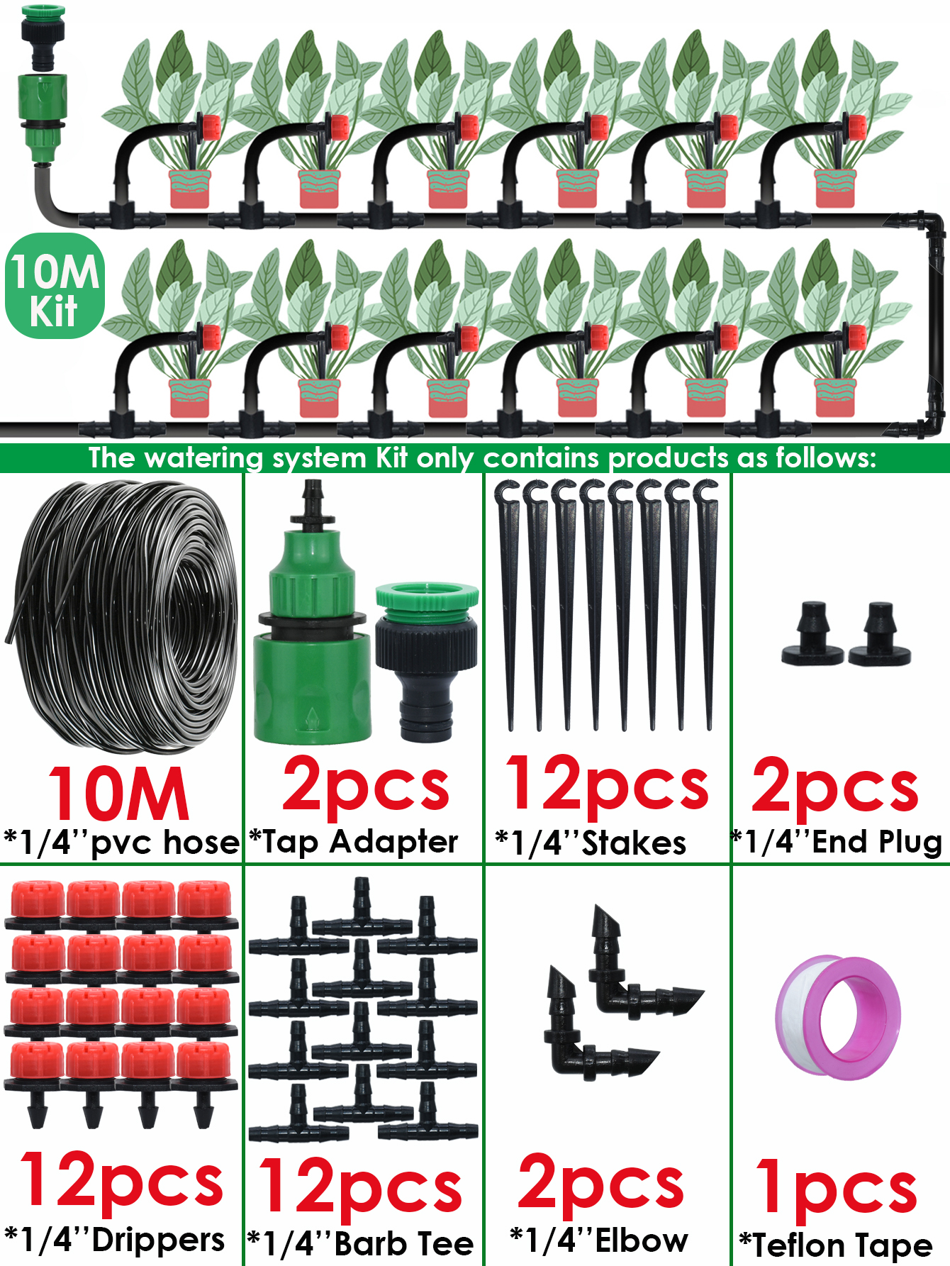 KESLA Greenhouse 10M-30M DIY Drip Irrigation System Automatic Watering Garden Hose Micro Drip Watering Kits Adjustable Drippers: WHITE