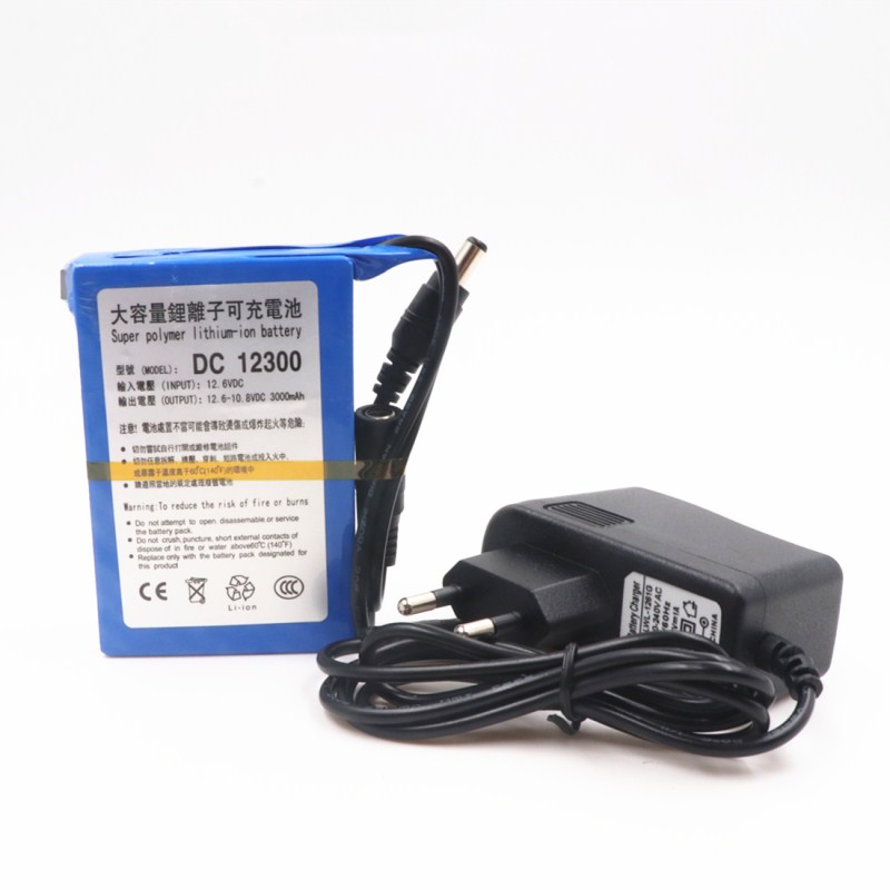 100% DC 12V 3000mAh Li-ion DC12300 Super Rechargeable Battery Pack with Plug for CCTV Camera Batteries Baterias Bateria
