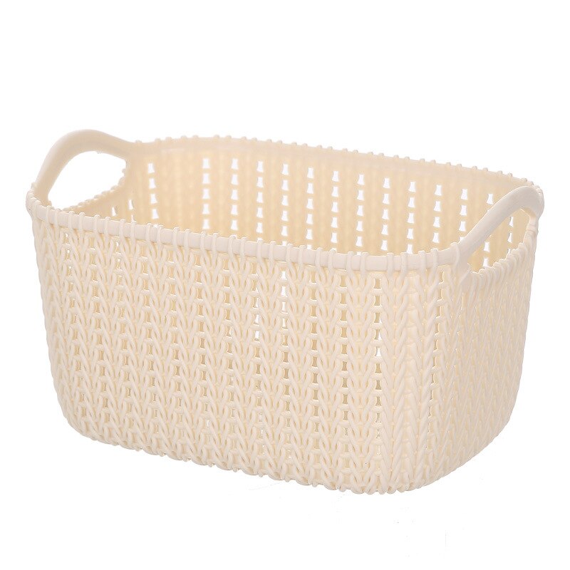 Imitation of the cane makes up receive basket plastic hollow out desktop clutter carrying basket bathroom clothes cosmetics: Apricot