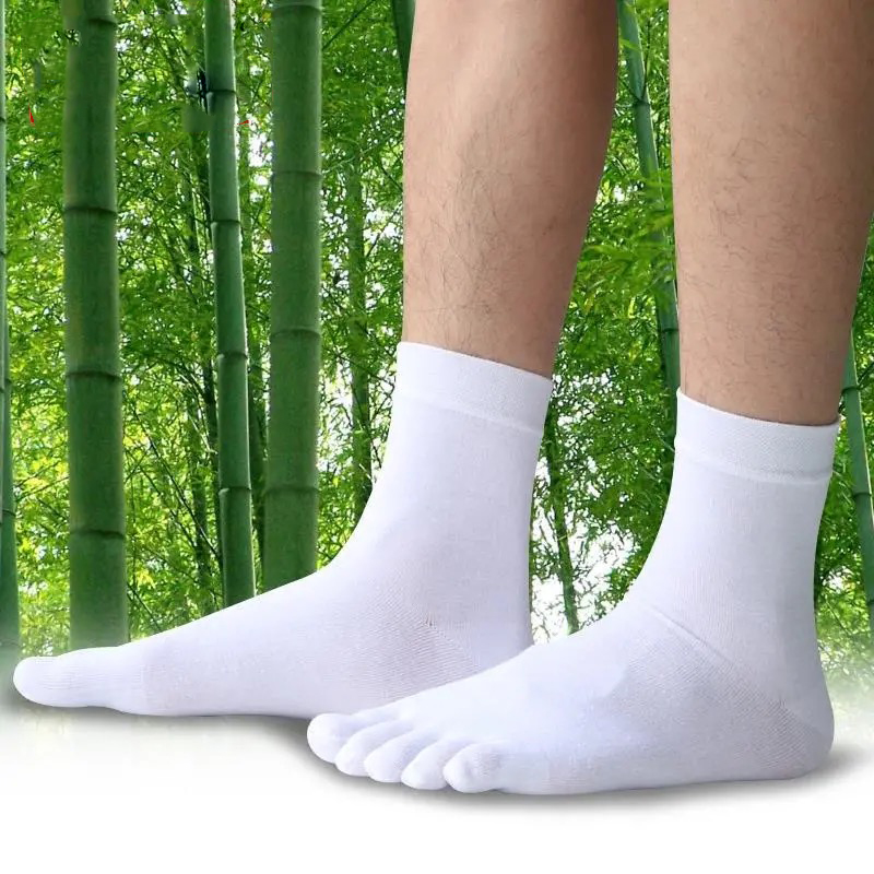 5 Pairs/Lot Bamboo Fiber Men's Five Toe Socks Set Spring Winter Business Black Tabi Short Socks for Male Big Size
