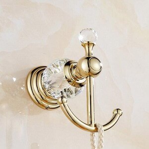 Luxury Crystal Gold Color Bathroom Accessories Set Gold Polished Brass Bath Hardware Set Wall Mounted Bathroom Products banheiro: robe hook