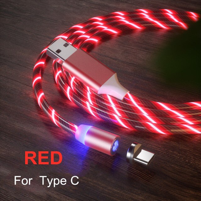 Câble USB Micro et LED de Type C, 1M, lumière aux couleurs vives, Charge rapide, pour iPhone 11, 12 Pro Max, 6S, 7, 8 Plus, X, XR, XS: Red for Type C