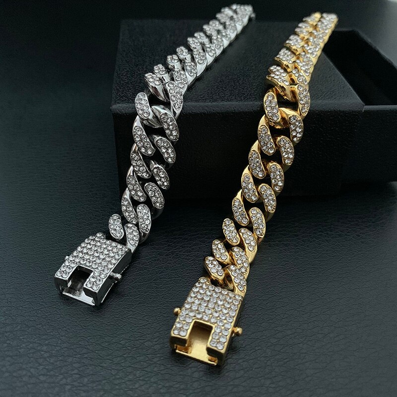 Alta qualidade 51g hip hop completo aaa pedra bling gelo para fora pavimentar pulseira masculina miami cubana link chain pulseiras para jóias masculinas