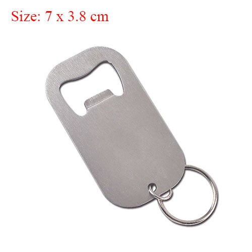 Ruostumattomasta teräksestä litteät pullonkorkin avaaja poistotangon terä kotihotelli olutpullonavaaja avaimenperät: 7 x 3.8cm