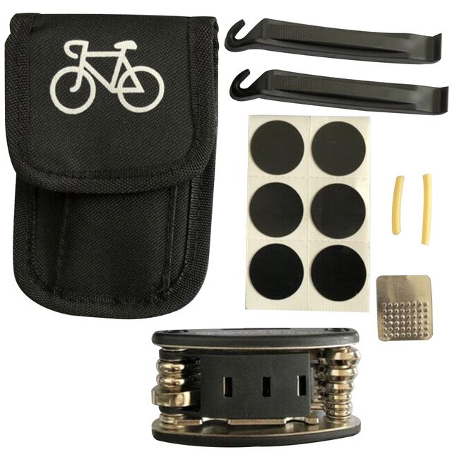 Bicycle Repair Kit 16-in-1 Multifunction Mechanic Repair Tool Kit with Tire Puncture Repair Tools: Black